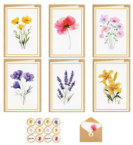 36 tarjetas de felicitación florales con sobres, interior en blanco | Tarjetas plegables para cumpleaños, boda, Día de la Madre, agradecimientos y mensajes personales
