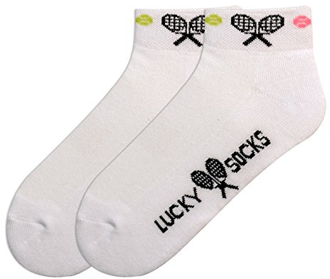 K. Bell Womens Fun Sport & Drink Low Cut - 1 Pairs Cool Cute Novelty No Show Gifts Casual Sock, Lucky Tennis Raquet (White), 4-10 US