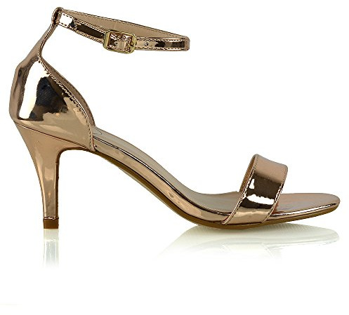 ESSEX GLAM Womens Low Heel Sandals Peep Toe Stiletto Ladies Barely There Ankle Strap Shoes