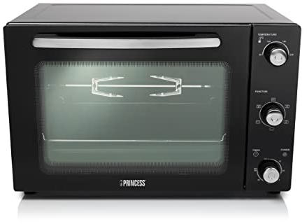 Princess DeLuxe Forno a Convezione 45 l, 1800 V, 3 lati con Rivestimento 90-230 C, Pannello Frontale in Vetro, Nero/Argento