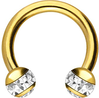 PIERCINGLINE Chirurgenstahl Hufeisenring mit 2 Epoxy Kugeln + Kristalle| Piercing für Septum Lippe Ohr Tragus Helix uvm. | Farb & Größenauswahl