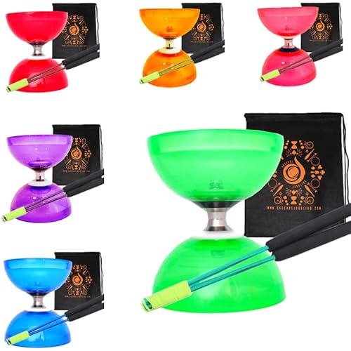 Quartz Triple Bearing Clutch Diabolo Set with Aluminium 'Metal' Sticks, Diabolo String and Cascade Carry Bag (Green with Green Handsticks)