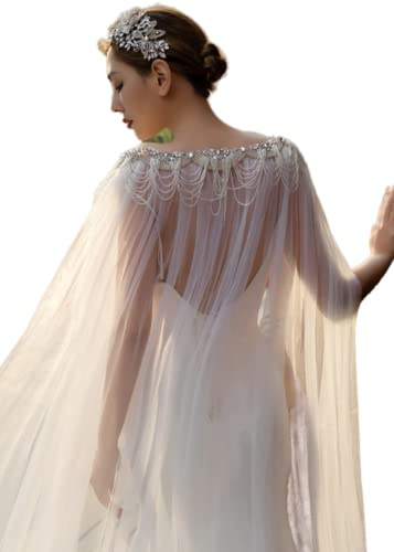ULAPAN Strass Cappe da sposa Scialle Wrap Shrug Perle Abito da sposa Giacche Flapper Bolero Cover Up (Avorio), Avorio, taglia unica