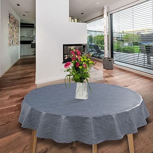 laro runde 140 cm wachstuchtischdecke wachstischdecke abwashbar PVC tischdecke Wachstuch wasserabweisend Garten tischdecke, Muster:Leinenoptik Grau Blau