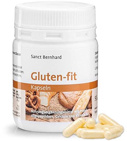 Sanct Bernhard Gluten-fit-Kapseln | Mit Prolyloligopeptidase, Calcium & Vitamin B2 | Zur Unterstützung beim Abbau von Gluten | 90 Kapseln