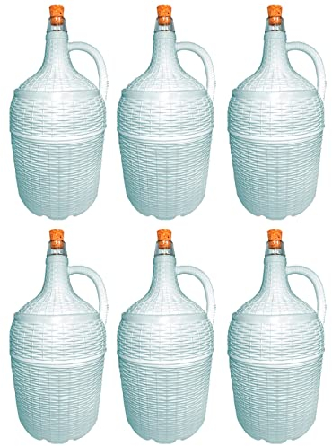 ACAN Tradineur - Pack de 6 Garrafones de cristal con forro de plástico - Capacidad de 5 Litros - Botella para el almacenaje y conservación de bebidas- diámetro 18 x 37 cm - Color Blanco
