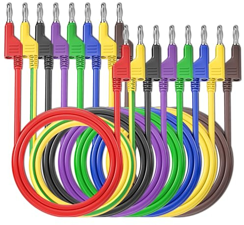 Cleqee 4mm Stackable Banana Plug to Banana Plug Test Leads 8PCS 3.3ft/1m | Silicone Cable Wires, For Multimeter, Electrical Testing, 1000V/15A