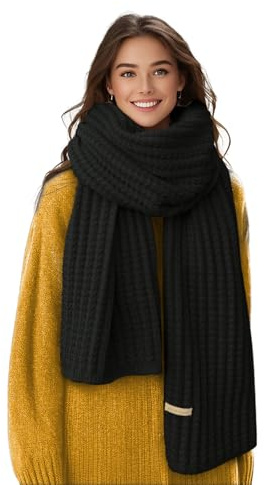 Mokoey Winter Scarf for Women Thick Black Warm Chunky Knit Long Scarf for Women Winter Cold Weather Accessories