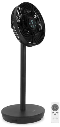 VONROC BREEZE Ventilador silencioso inalámbrico – 24 velocidades, 3 modos – táctil y mando a distancia – oscilante, portátil, mesa o suelo – negro – recargable