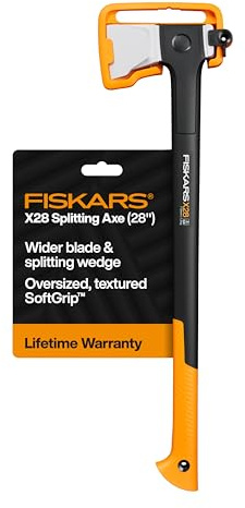 Fiskars X28 Splitting Axe 28, Forged Steel Blade for More One-Strike Splits on Medium Logs, Shock-Absorbing FiberComp Handle & Low-Friction Coating for Easy Removal & Rust Protection