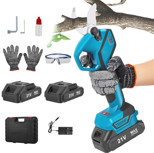 21V Electric Pruning Shears,SK5 Pruner Cordless Secateurs with 2X 2.0Ah Battery,Professional Brushless Electric Scissors,Max 30mm Cutting Diameter Garden Pruners for Gardening Pruning Trees and Shrubs