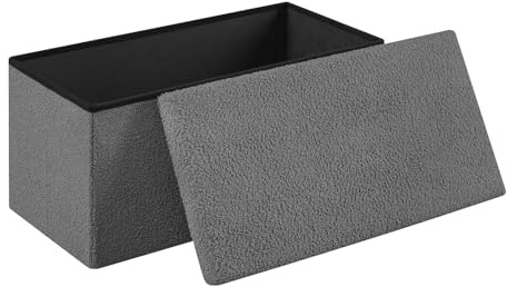 WOLTU Sittpall med förvaringsutrymme, för vardagsrum sovrum hall, hopfällbar sittkista med lock, tillverkad av teddyfleece och MDF, 80 L, 76 x 37 x 38 cm, mörkgrå