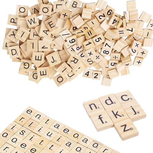 Simsky 300 Stück Scrabble Buchstaben Holz, mit Alphabet & Zahlen, Holzbuchstaben für Kinder zum Lernen, Basteln & DIY, Ideal für Scrabble, Buchstaben Puzzle und Kinderzimmertür-Deko