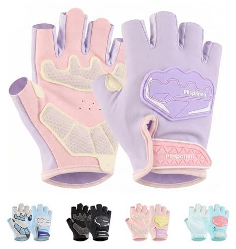 FYting Gants Moto Enfant,Gants Velo Enfant,Gant Moto Mitaine,Gants sans Doigts en Soie Glacée, avec Repose Poignet/Rembourrage, pour Scooters, Sports de Plein Air, éducation Physique(Violet M)