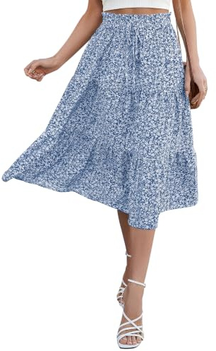 Olasfa Falda Midi Mujer Verano Cintura Elástica Alta Falda Larga Mujer