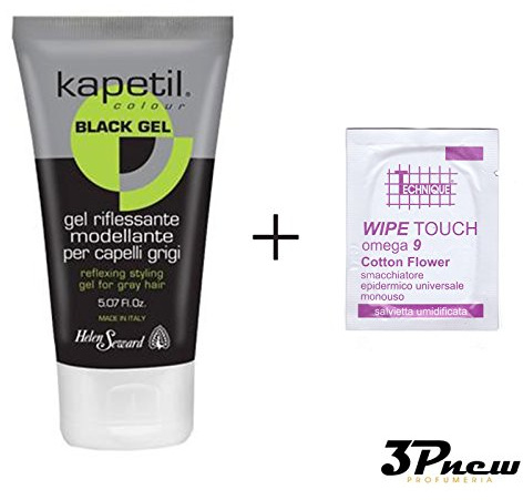 KAPETIL BLACK GEL RIFLESSANTE CAPELLI GRIGI 150ML + 5 SALVIETTINE MONOUSO SPECIFICHE PER ELIMINARE RESIDUI DI GEL NERO SULLA PELLE