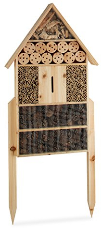 Relaxdays Insektenhotel XL stehend, Nisthilfe für Bienen, Florfliegen, Marienkäfer, Holz HxBxT: 79 x 49 x 12 cm, natur