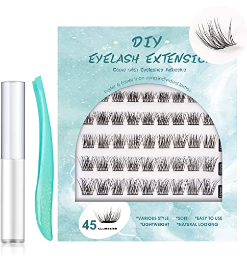 SISILILY Wimpern Einzeln mit Wimpernkleber 45 Pcs DIY Falsche Wimpern Wiederverwendbar Individuelle Wimpern für Augen Make-up Wimpernverlängerung Zu Hause C Curl 10/12/14/15/16mm (DM04)