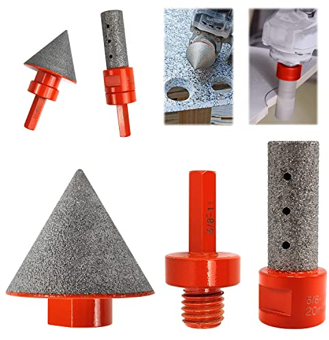 3PCS Diamond Beveling Chamfer Bits Set, Diamond Drill Bits for Ceramic with 5/8-11 Drill Adapter, Tile Drill Cone Grinder Bit for Existing Holes Enlarging, Trimming, Orange