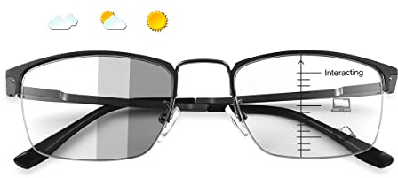 Vepiant Photochromic Progressive Multifocus Computer Reading Glasses Spring Hinges Transition UV400 Sunglasses Anti Glare Sun Readers