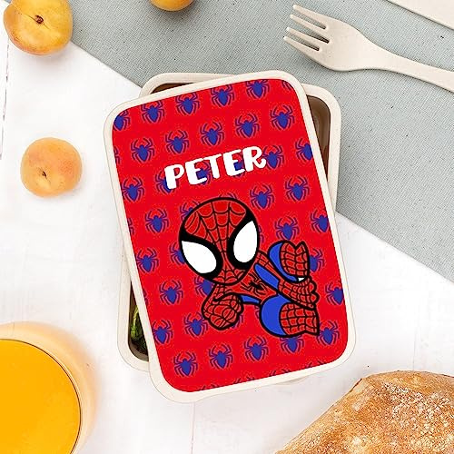 Wanapix | Scatola da Pranzo per Bambini Personalizzato con Nome |Include Posate | Senza BPA |Portapranzo - Porta Merenda - Lunch Box| Scuola/Asilo | 700 ml | Spider Hero