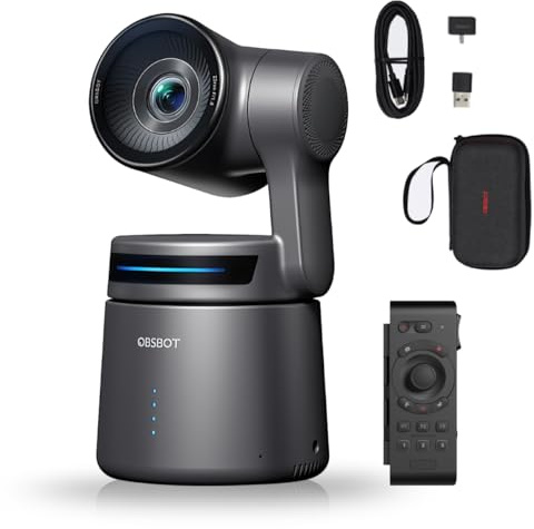 OBSBOT Tail Air 4K Webcam Streaming con NDI, KI Tracking PTZ Camera, AI Auto Track, App intelligente, gesti e telecomandi, HDMI/USB-C senza fili, Videocamera con Smart Remote