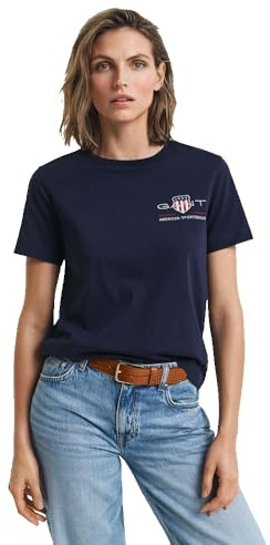 GANT Reg Archive Shield Ss T-shirt för kvinnor, Kvällsblå, S