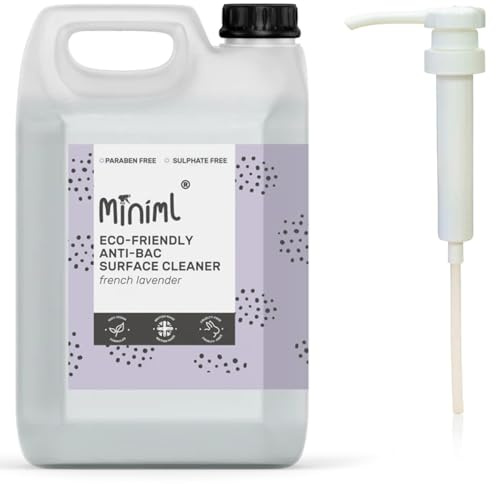 Miniml Eco Antibacterial Spray Surface Cleaner - 5L Refill and 5L Pump - French Lavender Scented Multi Purpose Anti-Bac Disinfectant Cleaning Product - Natural Plant Based Vegan Formula & Cruelty Free