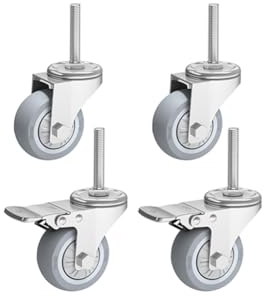 Aiyomi 4 Rollen Für Den Wagen Geräuschlos Lenkrollen Gummiräder Universal Schwenkbar Möbel-Rollen Mit Bremse M12x60mm Gewinde 3 Zoll 4 Zoll 5 Zoll Schwerlast-Rollen Für Medizinische Geräte, Regale