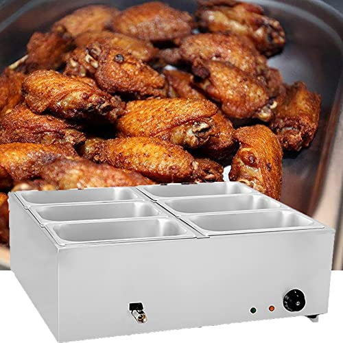 Scaldavivande Elettrico da appoggio Commerciale, Tavolo a Vapore Elettrico da 1500 W, per ristoranti, Catering, caffetterie, Feste in casa (6 Pan)