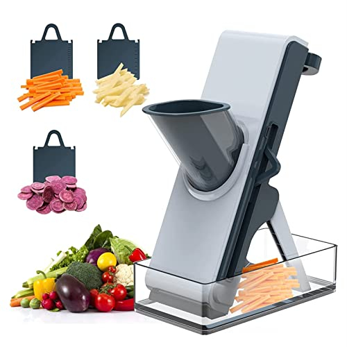 CVNIMV Rebanadora, para Cortar Verduras, Comida congelada o Salchichas, Rebanada de Alimentos, Cortador Manual con contenedor, ajustador de Espesor, Cuchillas múltiples