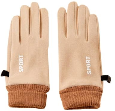 GIBZ Winterhandschuhe Warm Damen Wildleder Touchscreen Handschuhe Einfarbiges Rutschfestes Elastisches Strickarmband Braun Eine Grösse Passt Allen