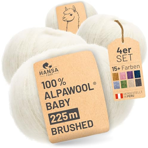 HANSA-FARM |Alpawool 100% Baby Alpaka Brushed 200g Set (4 x 50g) leichte und kratzfreie Wolle zum Stricken & Häkeln - NFA01 Natur