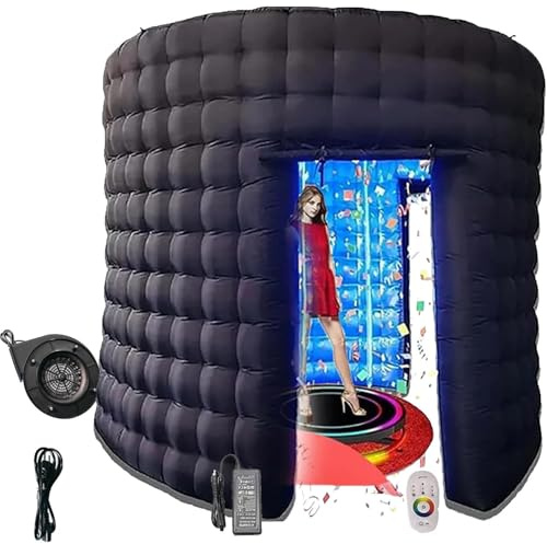 YANGYMM Enceinte de Cabine Photo Gonflable, 360 Tente Photomaton Gonflable, 3 Portes, Rideau et Soufflerie, Toile de Fond IntéRieure avec LED Rvb, Fond Mural pour Cabine Photo