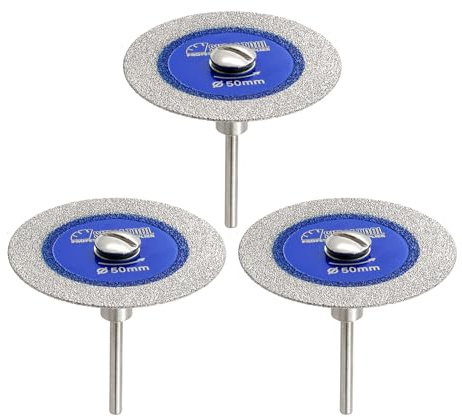 SHDIATOOL Disco diamantato 50mm, albero 3mm - Per piastrelle/ceramica/marmo - Set 3 pezzi + cacciavite
