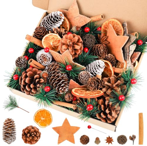 RumonZS 228 Stück Weihnachten Adventskranz Handwerk Set mit Fichtenstiften Naturdekoration Weihnachtsdekoration Adventskranz Gepaart mit Kiefernkegeln Eicheln Rote Beeren Zimt