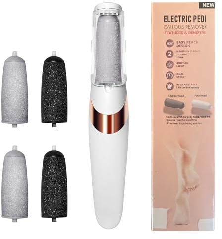 Portable Electric Callus Remover for Feet, Waterproof Hard Skin Remover Foot, with 4 Brush Heads, for Treating Dry Cracked Heels, Calluses and Dead Skin (White)