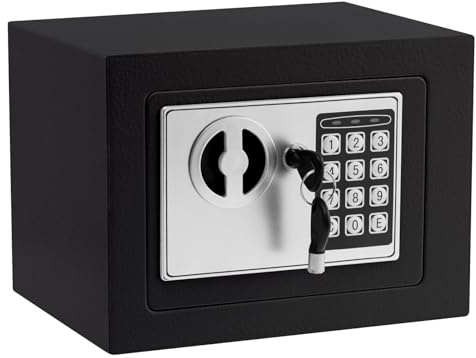 Digital Safe Box with Key, 6.6L Electronic Small Money Cash Box for Home Use Safety Security Lock Boxes with LED Light Indicators & 2 Emergency Keys (Black)