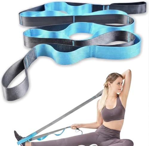 KINDLUME Yoga Gurt mit 10 Schlaufen, Robustes Stretching Band Nicht Elastisch, Dehnungsgurt für Yoga, Pilates, Reißfestes Fitnessband für Beweglichkeitstraining, 250cm
