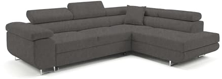 Ecksofa mit Schlaffunktion PASTI L-Form, Sofa Couch mit Bettkasten, 3-Sitzer Eckcouch, Schlafsofa für Wohnzimmer, Big Sofa Couch mit Schlaffunktion (Easy Clean Taupe, Ottomane Rechts)