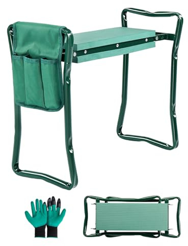 Outopee Foldable Garden Kneeler & Seat, 2 in 1 Gardening Bench Stool, Green | Heavy Duty Portable w/Removable Tool Bag Pouch, EVA Foam Pad & Gloves, Perfect Garden Gift for Women, Men, Seniors