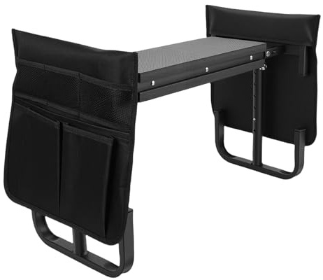 Luocute Siège à Genoux de Jardin, Tabouret de Jardinage Pliable Robuste avec 2 Pochettes à Outils et Coussin à Genoux de 10,6 Pouces de Large, Hauteur Réglable pour Femmes Hommes (Black)