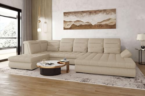 99rooms Toscana Wohnlandschaft Polsterecke Couchgarnitur Velours Vogue Creme Ottomane Rechts, mit Schlaffunktion