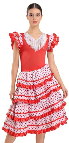Wildarms Disfraz de Sevillana Mujer - Vestido Flamenca Adulto con Volantes y Lunares - Traje Tradicional Andaluz para Feria, Flamenco y Carnaval (M)