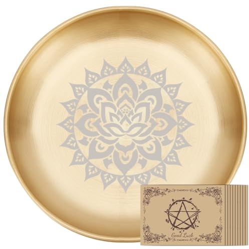PRESSINART Portavelas de Bandeja para Vela de Altar de 1 pulgada con Patrón de Flores Platos Decorativos para Velas Quemador de Incienso Cuenco para Ofrendas Redondo de Acero Inoxidable con Tarjeta de