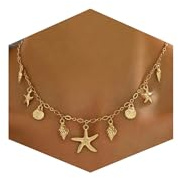 Collier femme or avec coquillage et étoile de mer, collier plaqué or style bohème, pendentif délicat de plage d'été boheme tendance, beach jewelry for women, bijoux élégant pour vacances et quotidien