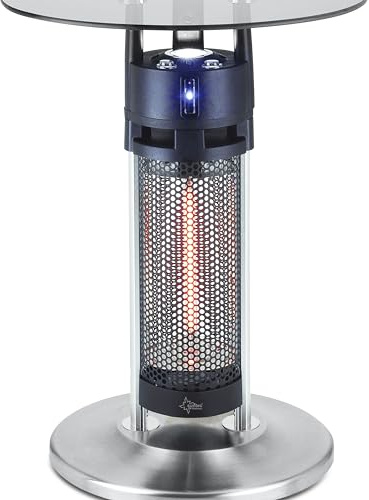 SUNTEC Bistrotisch-Heizstrahler Heat Patio 1200 glass table 65 cm [Ideal für Outdoor-Bereiche, Infrarotwärmestrahlung mit hocheffizienten Carbonfasern, Bewegungssensor, max. 1200 W]
