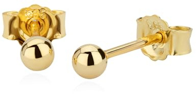 NKlaus Ohrstecker Gold 585 Echtgold Kugel für Damen, 2,5 mm, 2 Stück | Kugelohrstecker aus 14 Karat Gelbgold