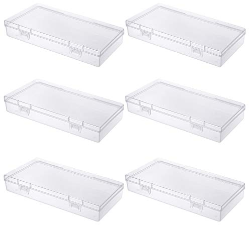 LJY 6 Pieces Rectangular Empty Mini Clear Plastic Organizer Storage Box Containers with Hinged Lids (Transparent, 180 x 110 x 30 mm)
