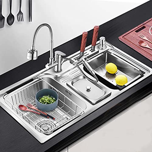 évier Cuisine Blanc 2 Bacs, évier De Cuisine à Poser Evier Professionnel Inox 2 Bacs évier Inox Anti Rayures Avec Siphon Automatique Et Trop Plein Distributeur De Savon Gratuit Robinet Rabattable